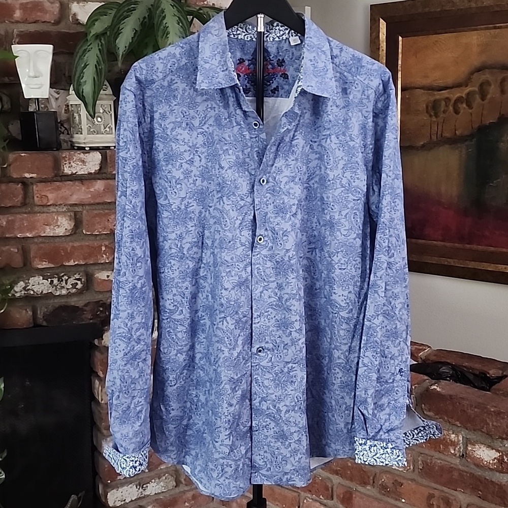 Robert Graham Blue Patterned Button-Down Shirt Classic Fit  Men’s